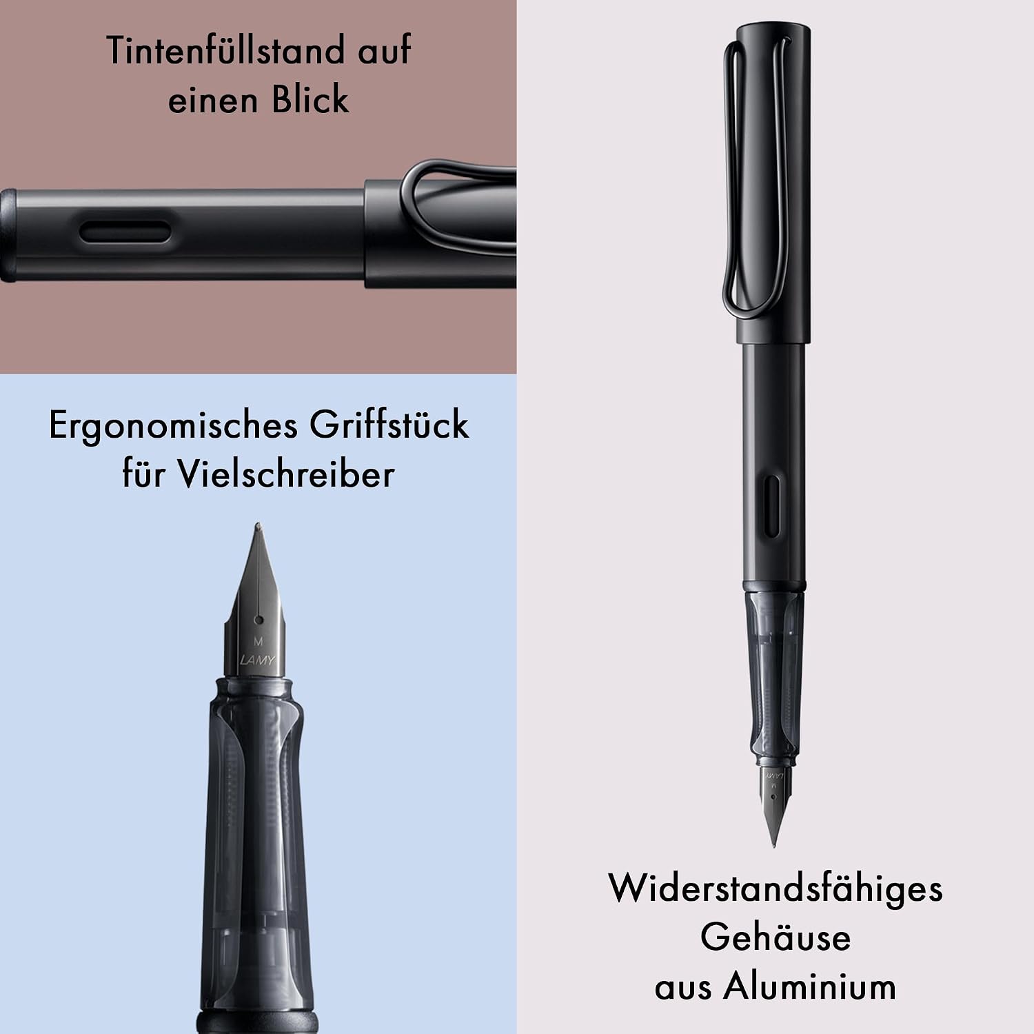 LAMY AL-star black - Fountain Pen with ergonomic grip & black Left-Handed steel nib (LH) in size M - lightweight aluminum body - including LAMY T 10 blue cartridge