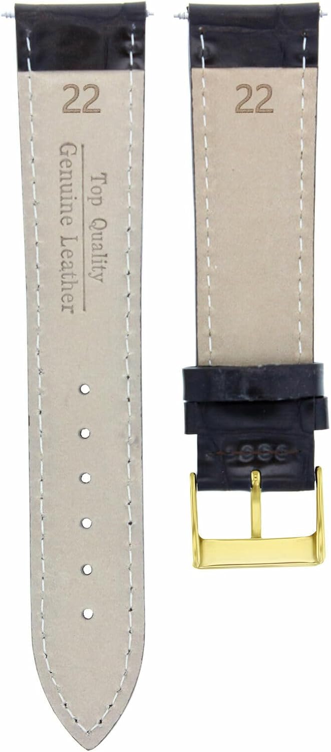 Ewatchparts 22mm Leather Watch Band Watch Strap Compatible With Invicta Pro Diver Watch Black With Gold Buckle