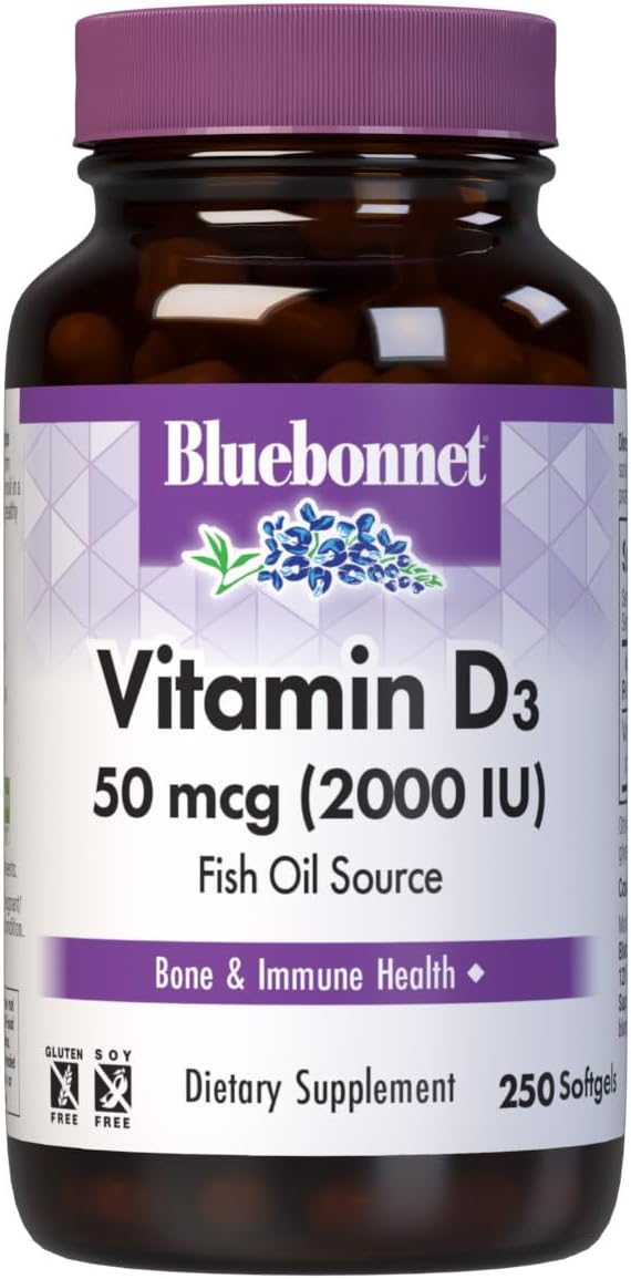 Bluebonnet Nutrition Vitamin D3 2000 IU50 mcg High Potency Immune Support