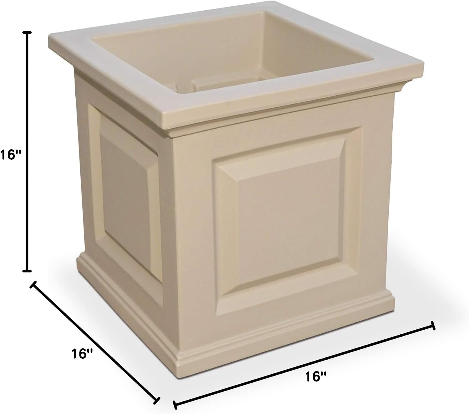 Mayne Nantucket 16in Self-Watering Square Planter, Black | Self-watering, All season, Fade resistant, Double-wall design, 15-year warranty