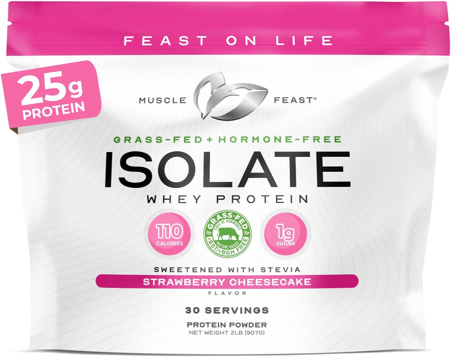 Muscle Feast Grass-Fed Whey Protein Isolate Powder, Chocolate (2lb) | All Natural Hormone Free Pasture Raised, Whey Isolate Protein for Men & Women, Clean, Non-GMO, Delicious Isolate Protein