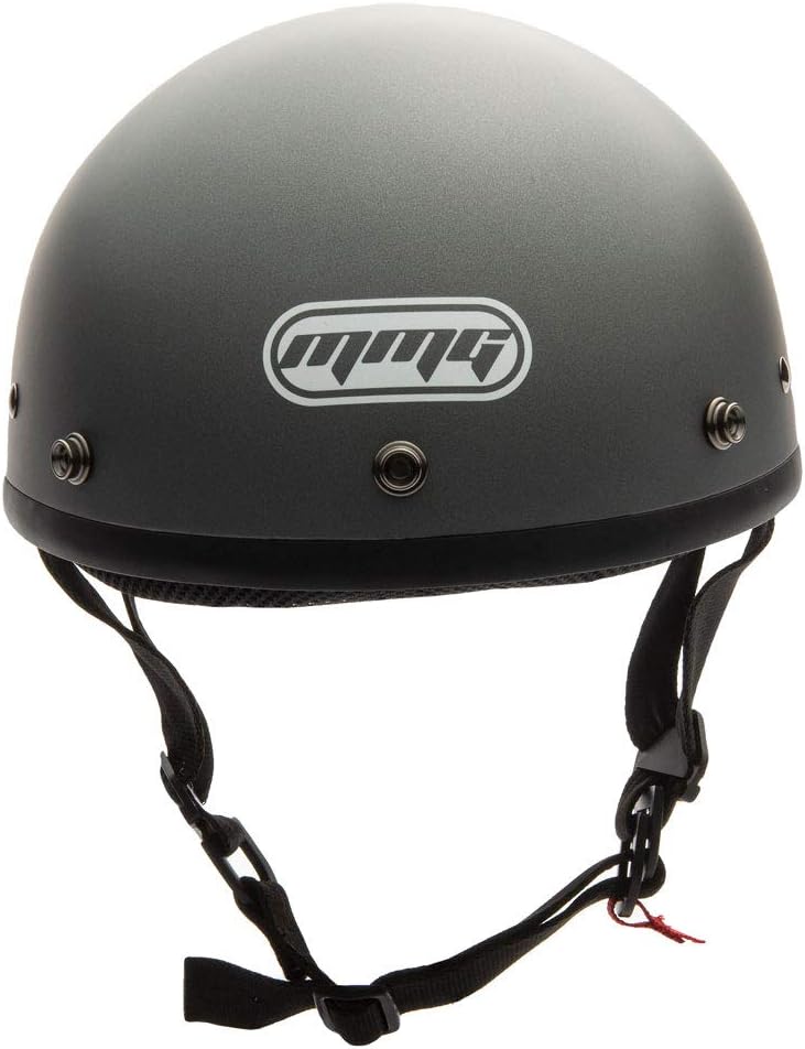 MMG Adult Half Shell Helmet, Motorcycle/Scooter/Moped, Matte Gray, Medium | Lightweight Polycarbonate/ABS half shell, goggles included. Padded washable liner, double D-ring strap. DOT FMVSS-218.