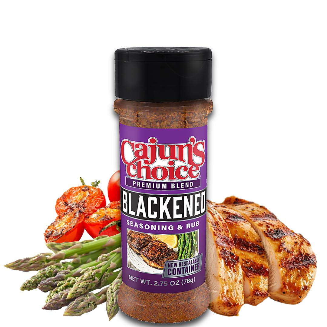 Cajun's Choice Blackened Seasoning - 2.75 oz Jar, Pack of 2, All Natural, Low Salt, Gluten-Free - Authentic Louisiana Spice for Fish & BBQ | Low-sodium, all-natural seasoning and rub for fish, seafood, chicken, pork, steak, vegetables and salads.