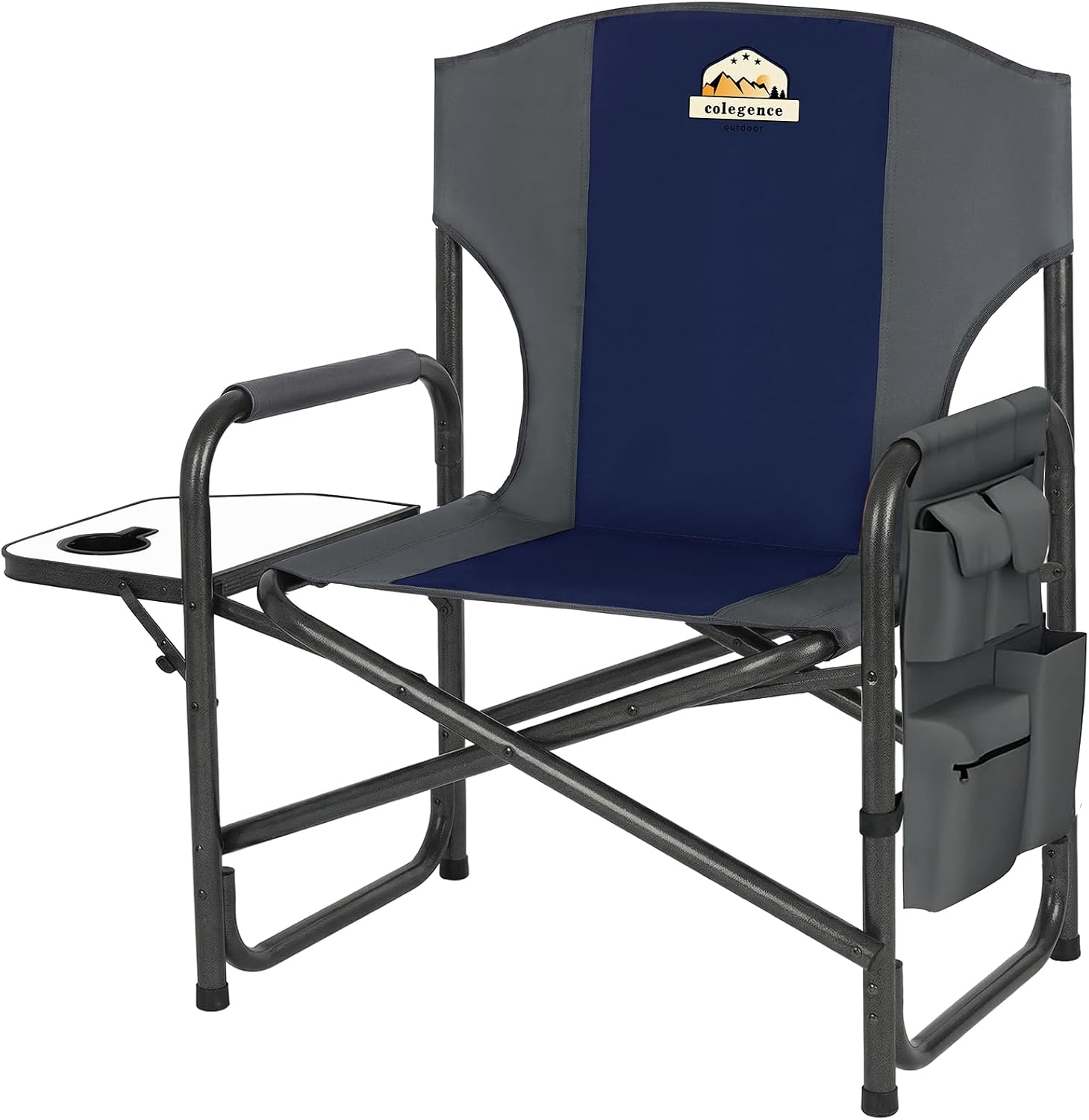 Colegence Oversized Directors Camping Chair for Adults, 600 lb, Black | Heavy duty folding outdoor chair with 28" wide seat, supportive back, side table, cup holder and detachable storage pocket