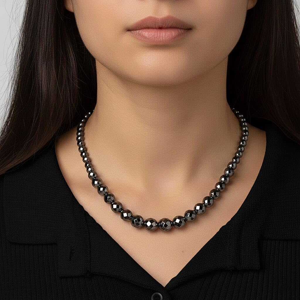Blue Color Hematite Beaded Necklace Silvertone 560.00 ctw 20.5-22.5"