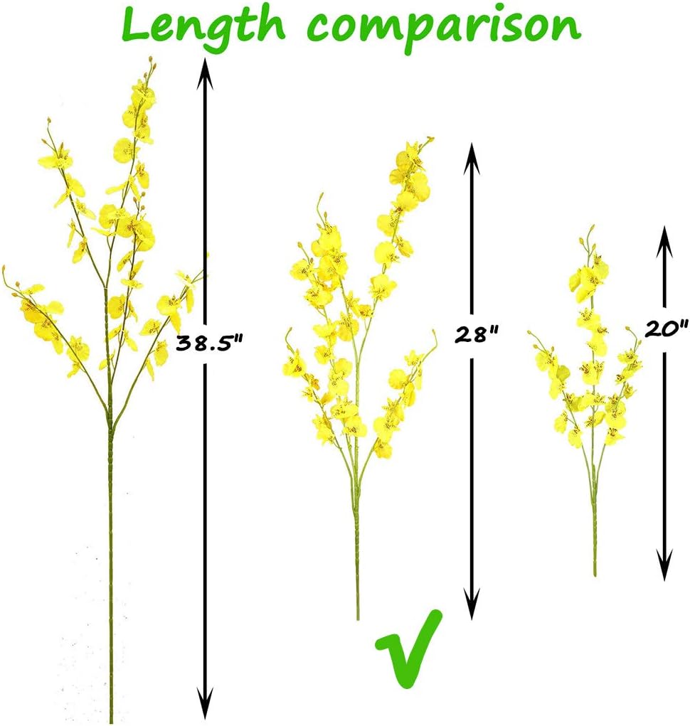 Yellow Artificial Flowers Orchids Silk Fake Flowers in Bulk, 12 Pcs (Each 38.5”), for Wedding Festive Party Home Office Decoration, No Include Vase