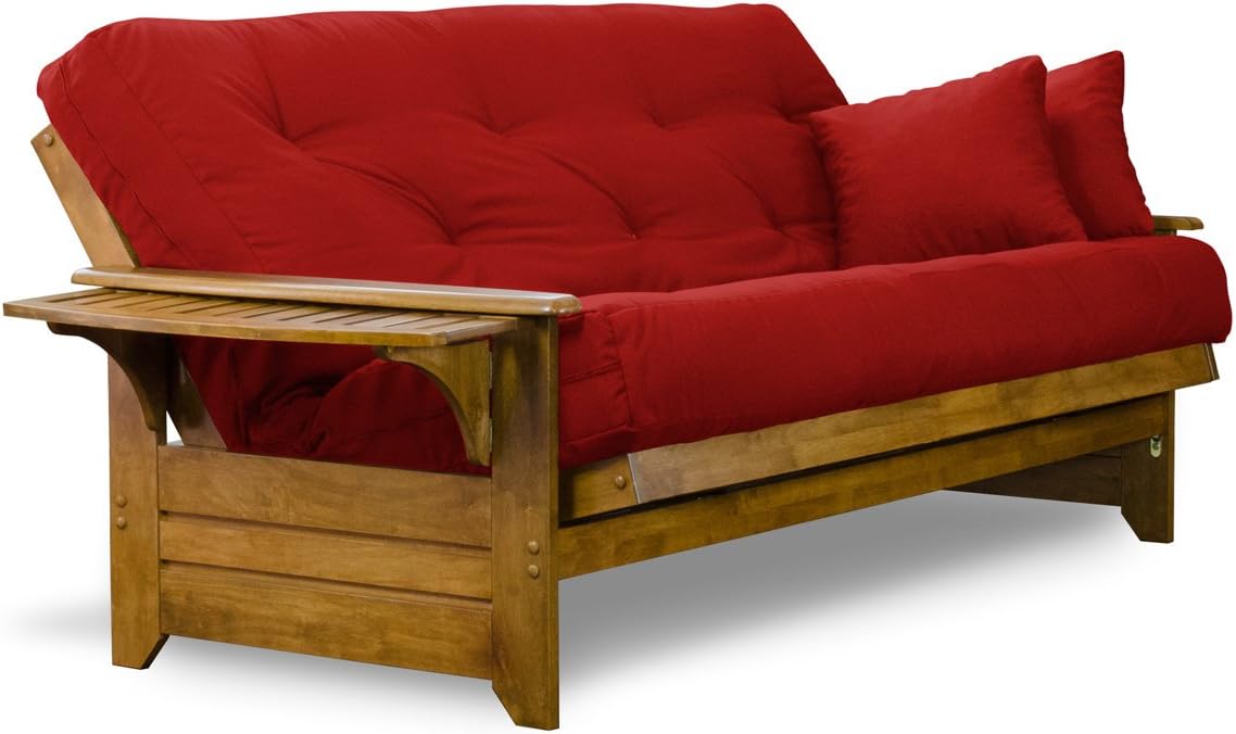 Brentwood Tray Arm Futon Sofabed Set - Queen Frame, 8" Microfiber Fudge Mattress, Heritage Finish