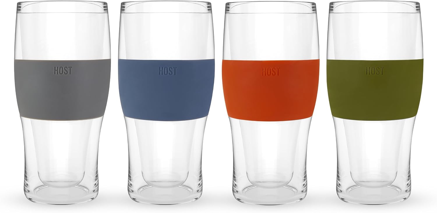 Host FREEZE Beer Glasses, Frozen Beer Mugs, Freezable Pint Glass Set, Insulated Pint Glass to Keep Your Drinks Cold, Double Walled Insulated Glasses