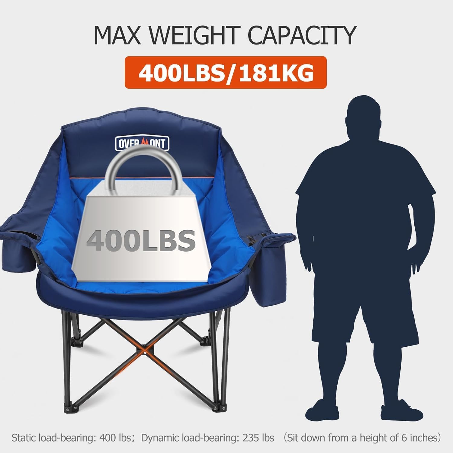 Overmont Oversized XL Camping Chair for Adults - 500lbs Support Heavy-Duty Padded Folding Chair with Side Pocket Cup Holder Cooling Bag for Outdoor Sports Garden Beach Fishing Lawn Black