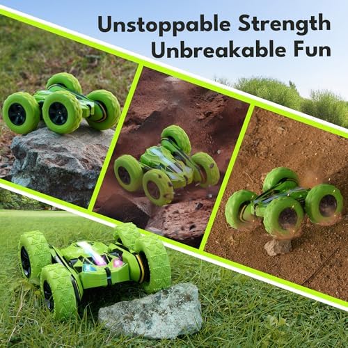 Threeking Remote Control Flip Stunt Car Double Sided Driving Toys Gifts | Durable RC Cars with Breathing Soft Lights for Boys Girls Ages 6-12