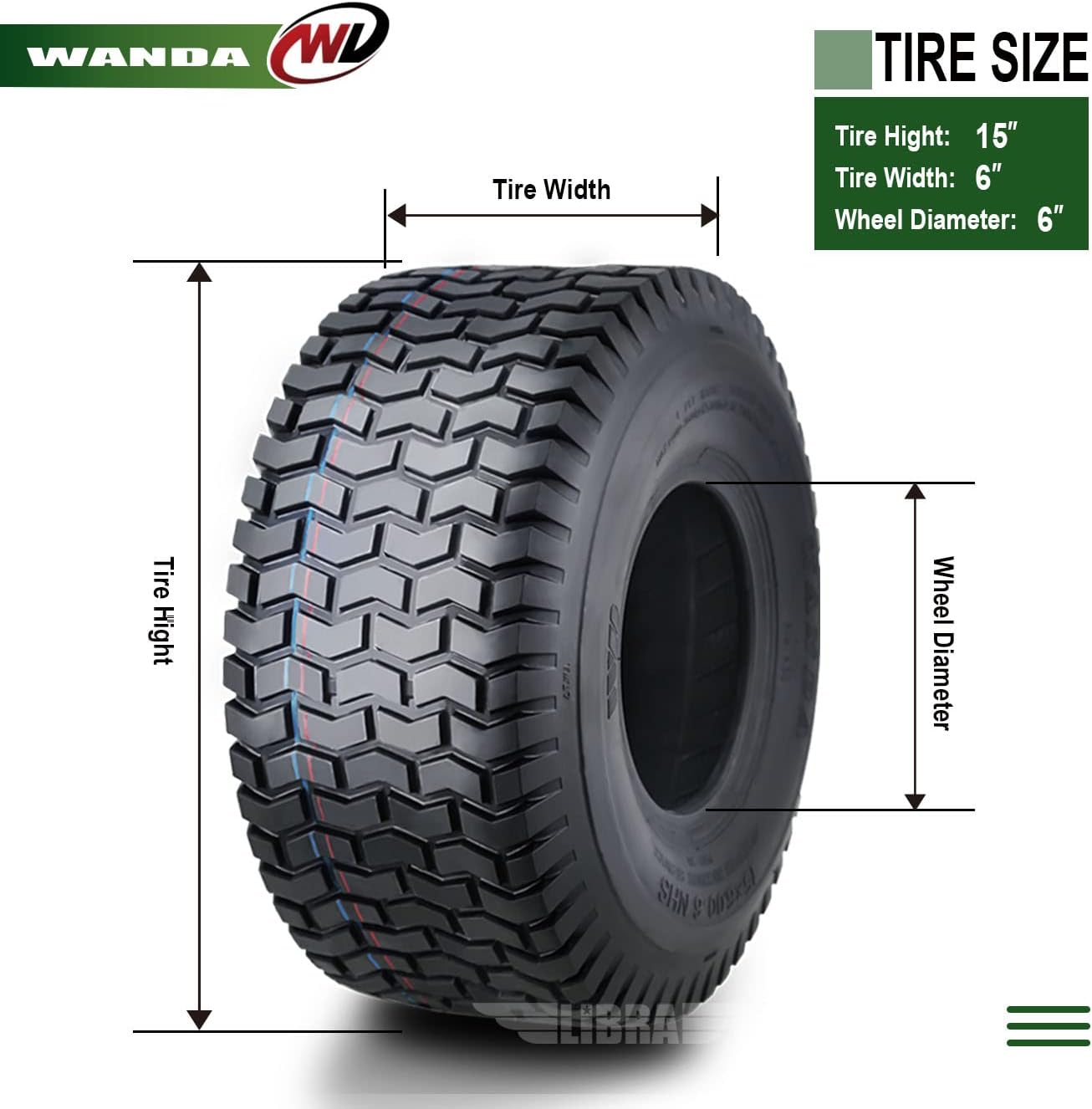 WANDA Set 4 Lawn Mower Turf Tires 16x6.5-8 & 23x10.5-12 /4PR -13019/13049 | Riding Lawn Mover, Garden Tractor