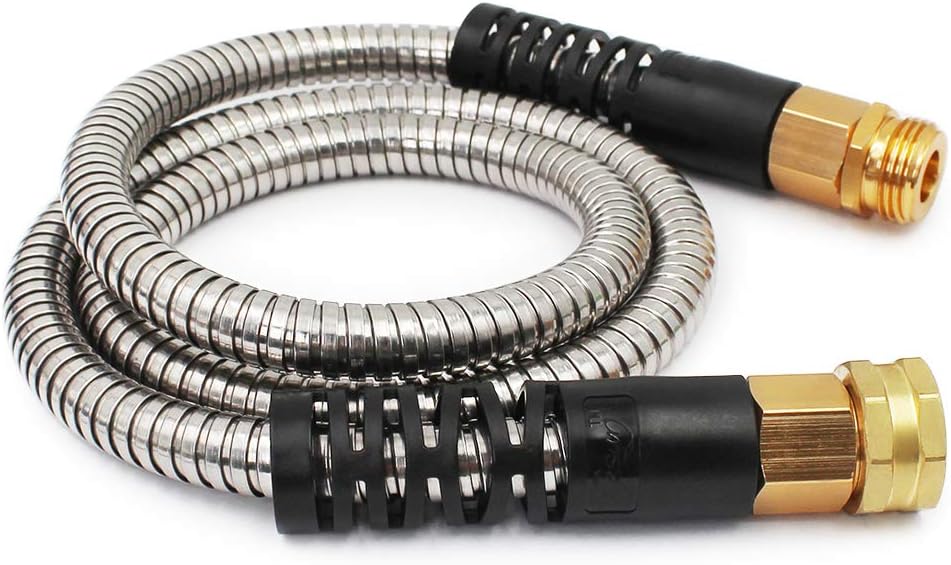 Cesun 100 ft Metal Garden Hose with 10 Function Nozzle, 100 foot x 5/8" | Heavy Duty Stainless Steel Water Hose, Kink-Free & Flexible, Lightweight, Durable, Leak Proof, Rust Proof for Yard/RV/Outdoor