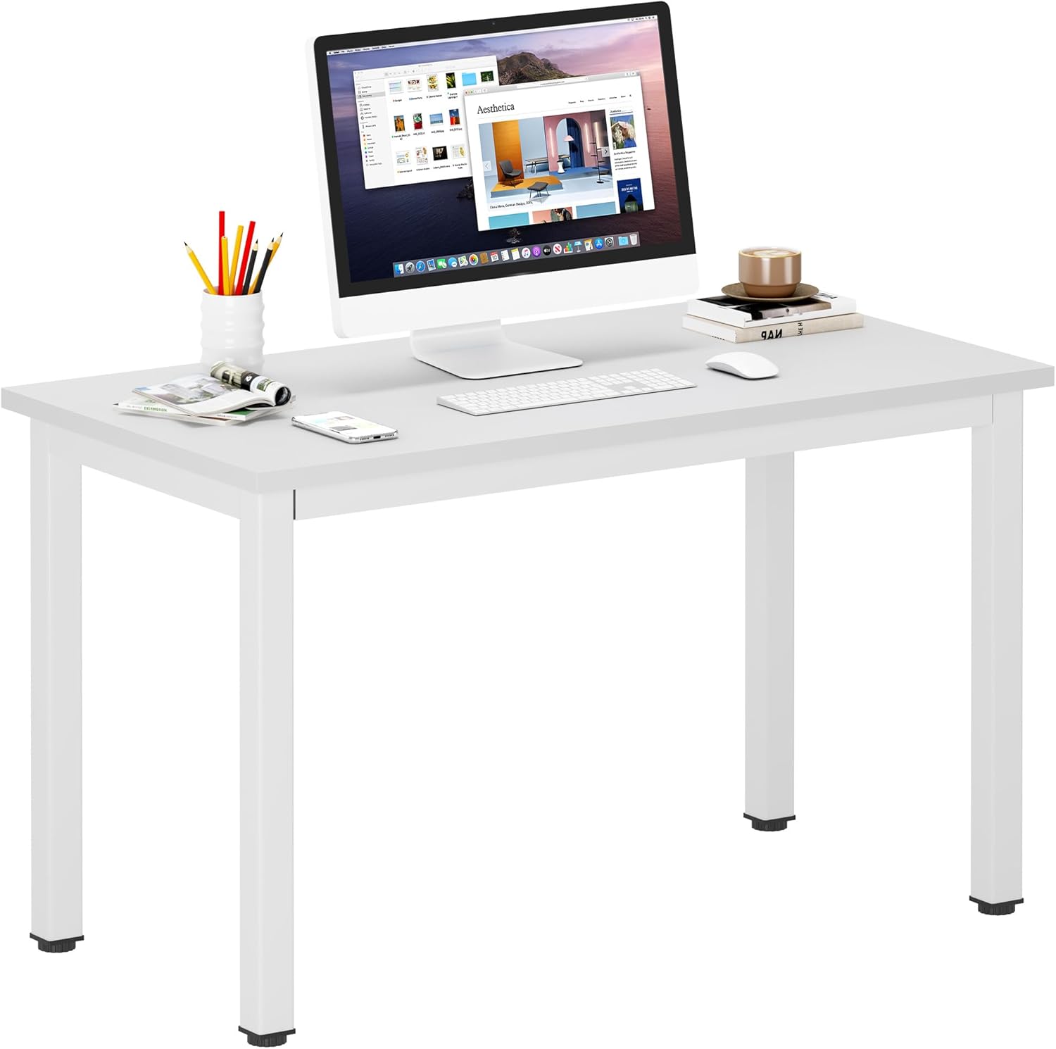 DlandHome 47 inches Medium Computer Desk for Bedroom, Retro