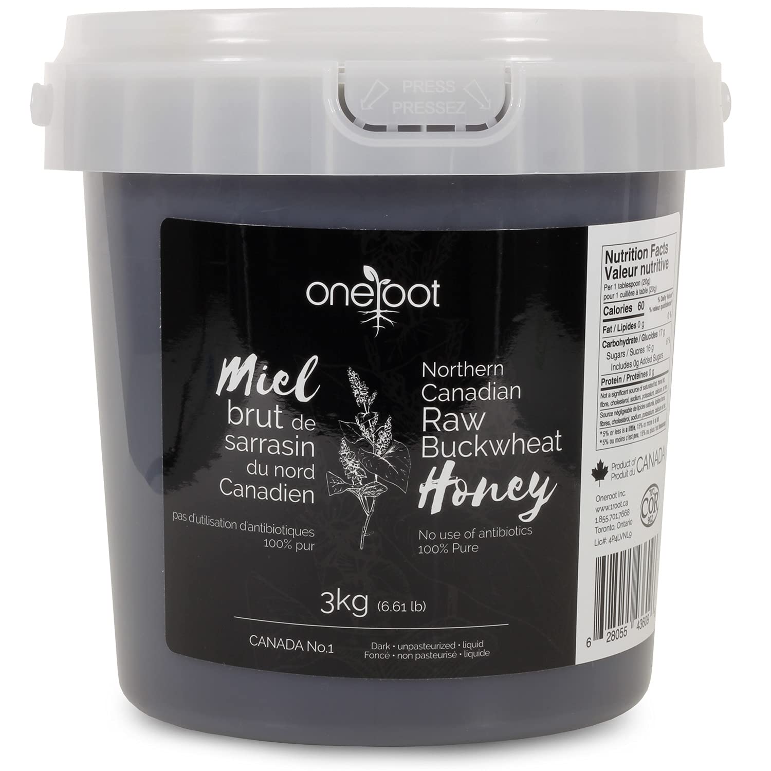 OneRoot Raw Buckwheat Honey – 500g / 17.6oz, Unheated & Unprocessed Dark – Nutrient-Rich, Antioxidant-Packed Natural Sweetener – Pure & Unfiltered Honey