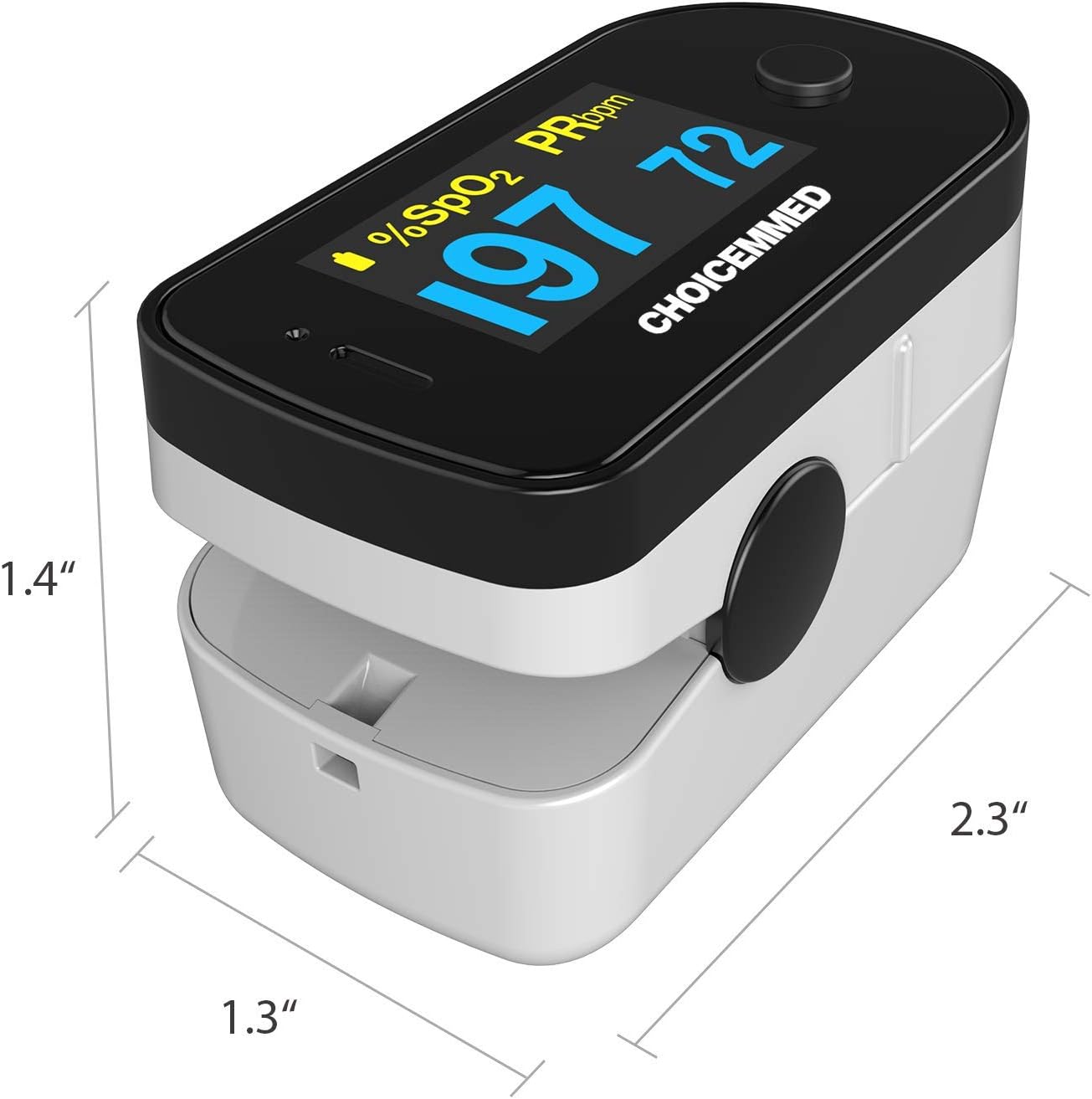 CHOICEMMED Black Dual Color OLED Finger Pulse Oximeter - Blood Oxygen Saturation Monitor with Color OLED Screen Display and Included Batteries - O2