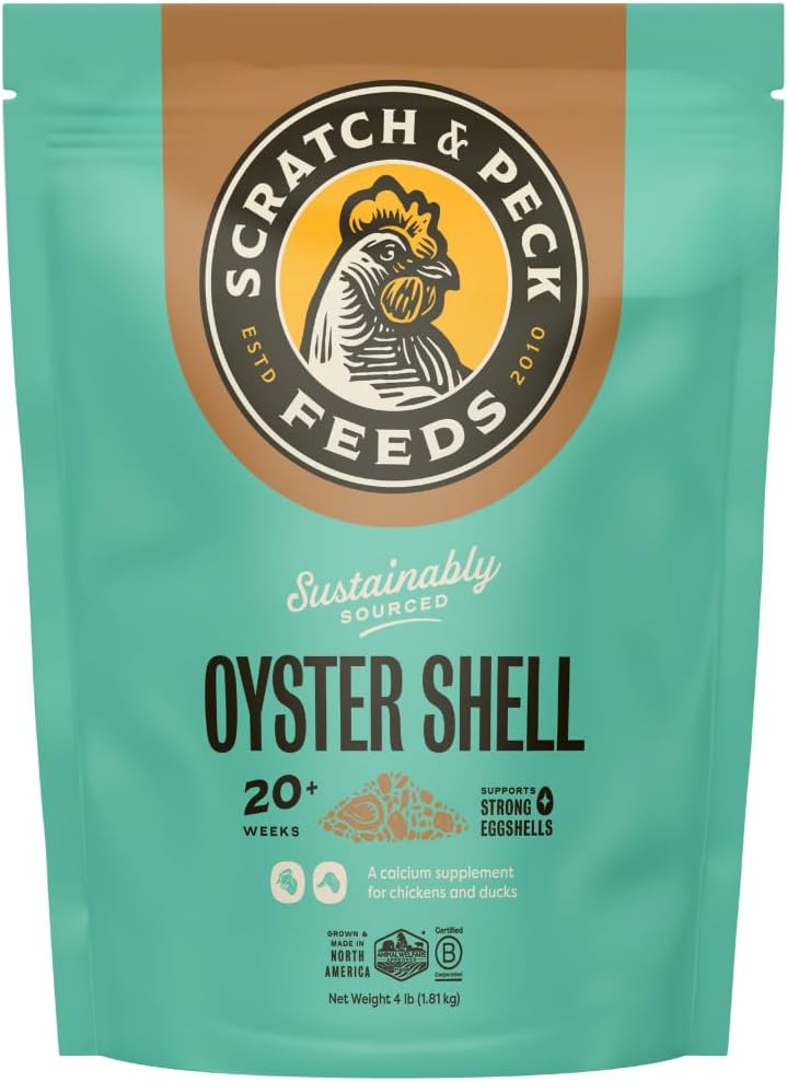 Scratch and Peck Feeds | Oyster Shell Chickens & Ducks | 4 lb Pouch | Essential Calcium Supplement for Eggshell Strength and Hen Health, All Natural, Sustainably Sourced