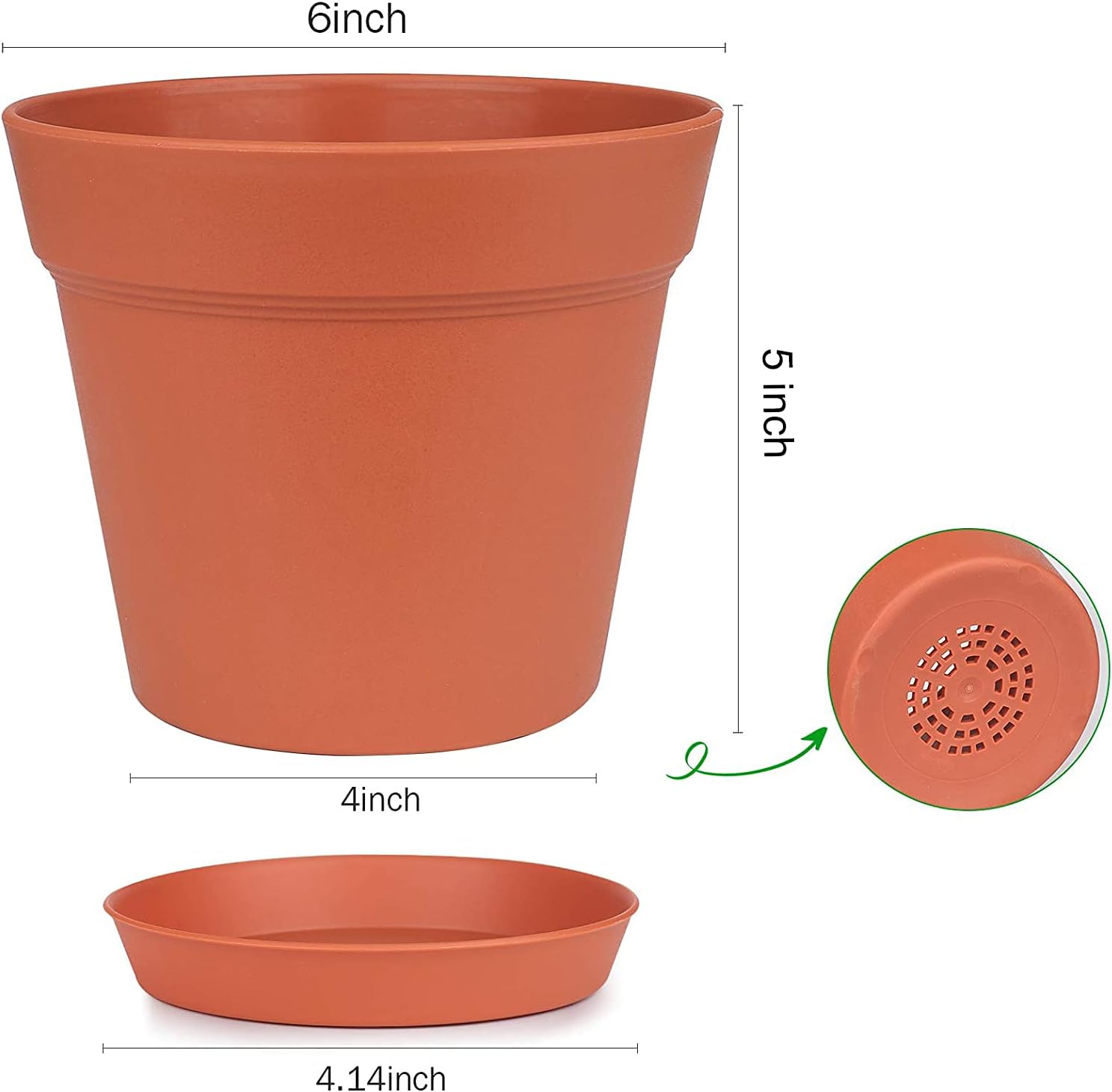 homenote 7.5 Inch Plastic Flower Pots with Drainage Holes and Trays (8 Pcs)