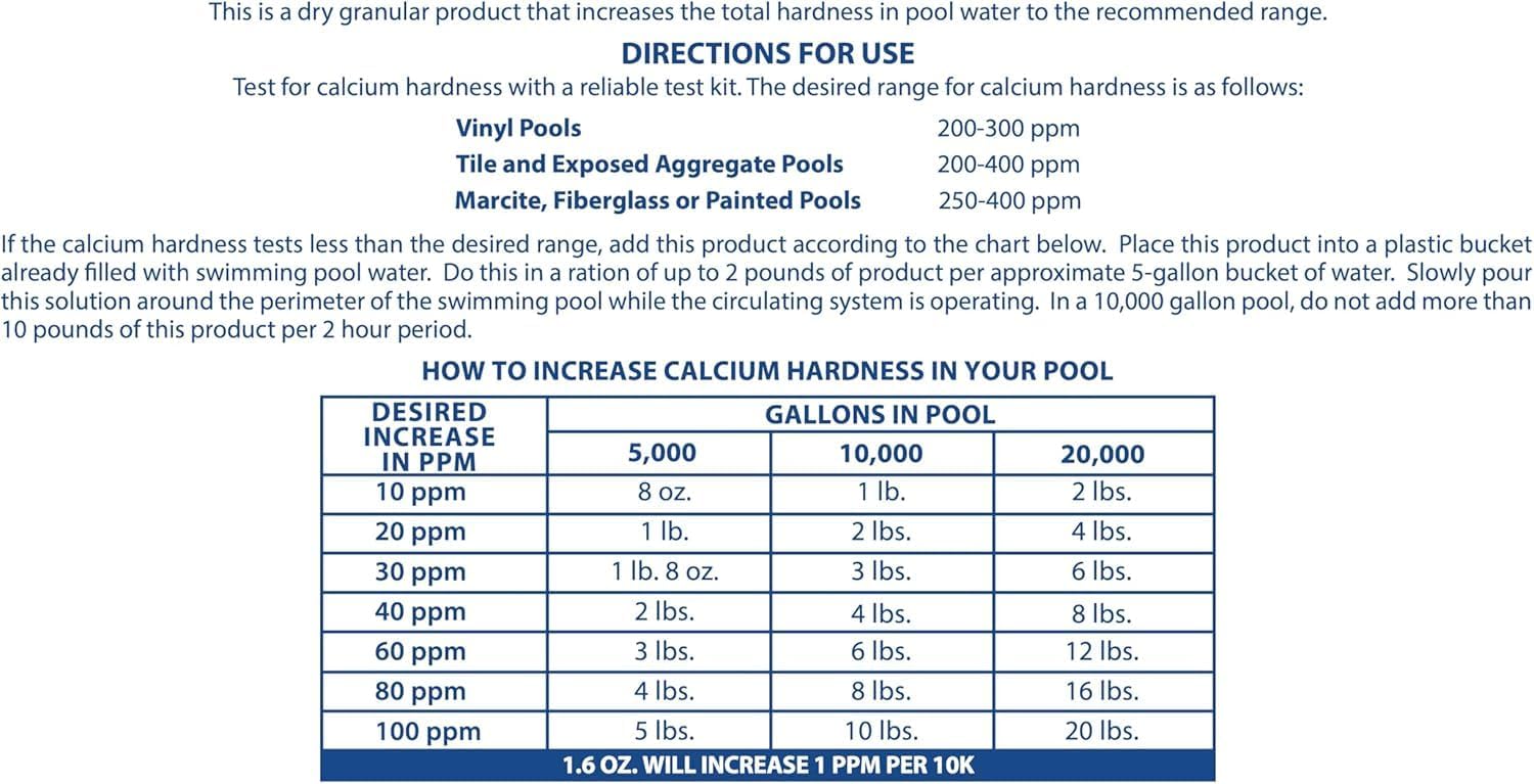 Pool Mate 25-Pounds Premium Calcium Hardness Increaser for Pools | Calcium Up, 100% Calcium Chloride, 8 ounces raises calcium hardness level 10 ppm per 5,000 gallons of water, Made in USA