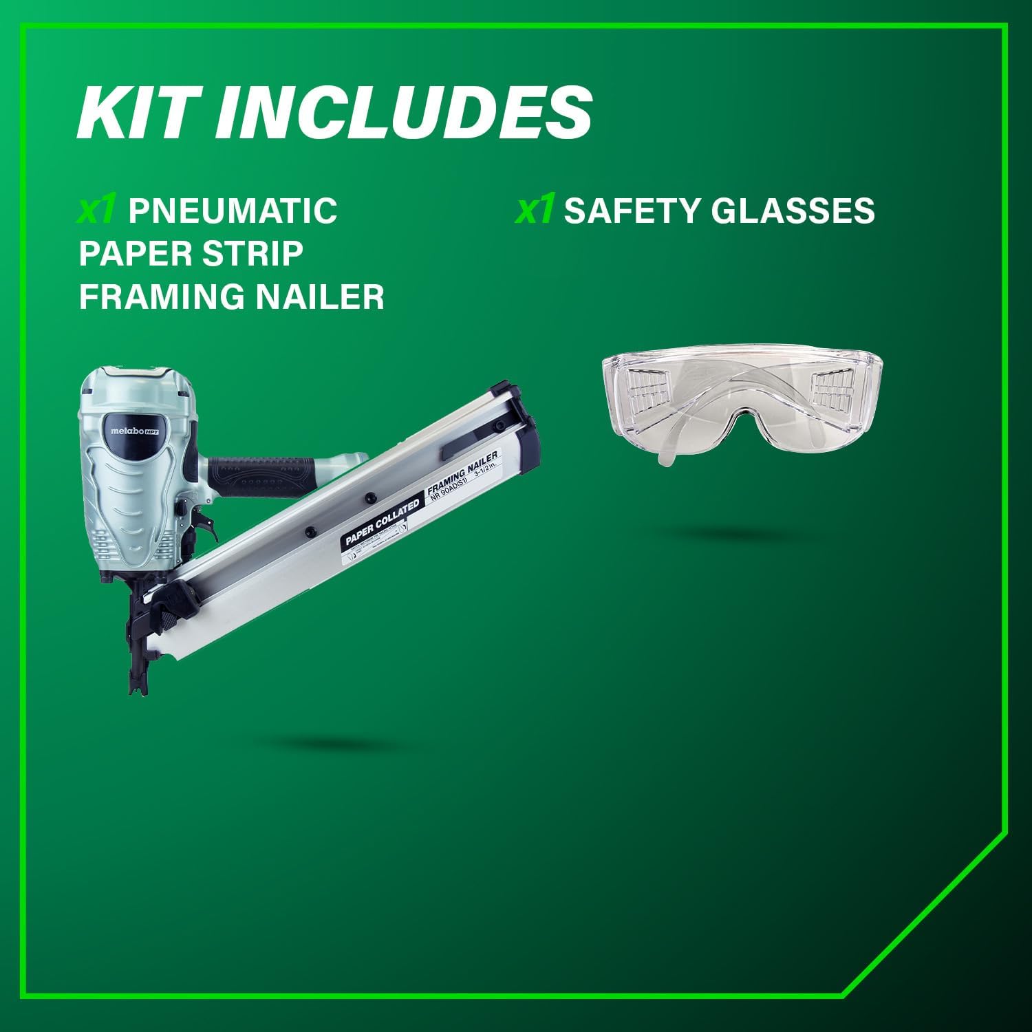 Metabo HPT Framing Nailer 30° Paper Collated Nails Framing Tool, NR90ADS1 | Roof Decking, Housing Construction, Truss Build-Up, Flooring Use