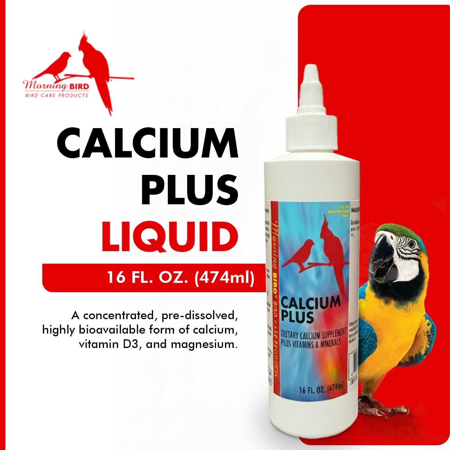 Calcium Plus Liquid for Birds – Calcium Supplement with Vitamins and Minerals for Strong Eggshells, Healthy Bones - Support Growth, Breeding, and Wellness for All Birds 4 Fl Oz | Calcium Supplement - Supports Healthy Growth, Bone Strength, Breeding, Brai…