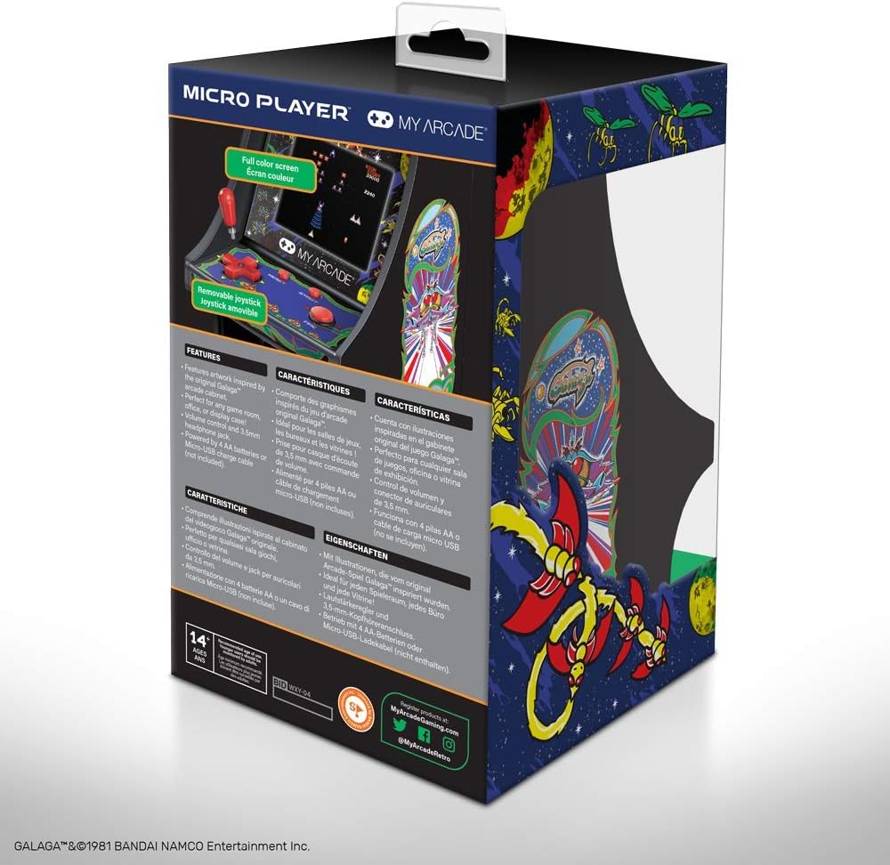 My Arcade Micro Player Mini Arcade Machine: Galaga Video Game, Fully Playable, 6.75 Inch Collectible, Color Display, Speaker, Volume Buttons, Headphone Jack - Electronic Games