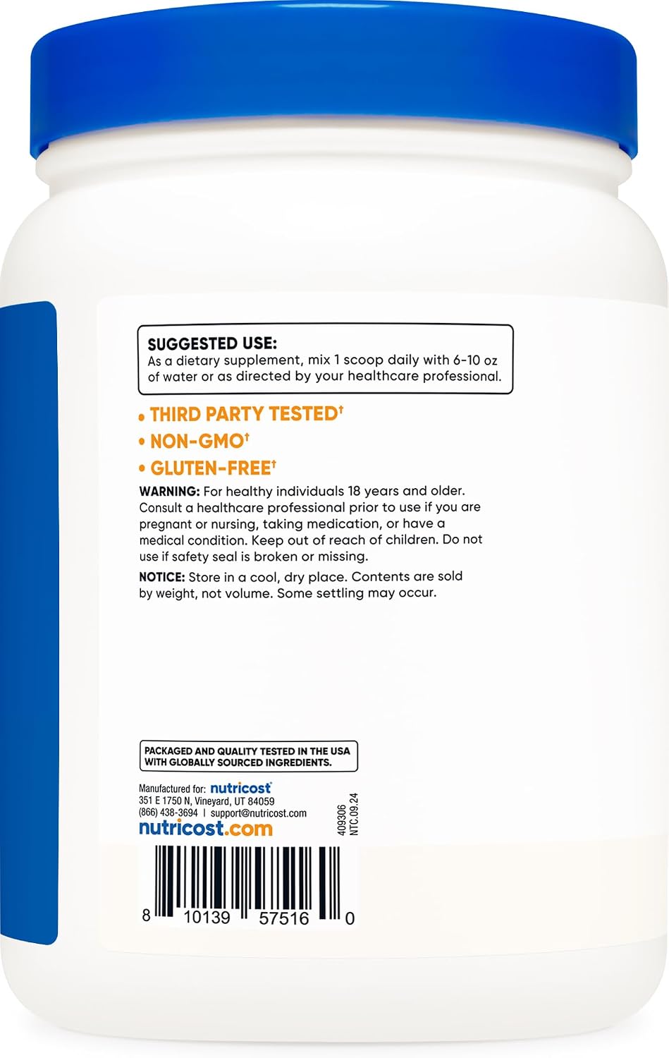 Nutricost Calcium Citrate Powder (Unflavored) 500 Grams, Gluten-Free | Pure Calcium Citrate, No Fillers (1.1lbs)