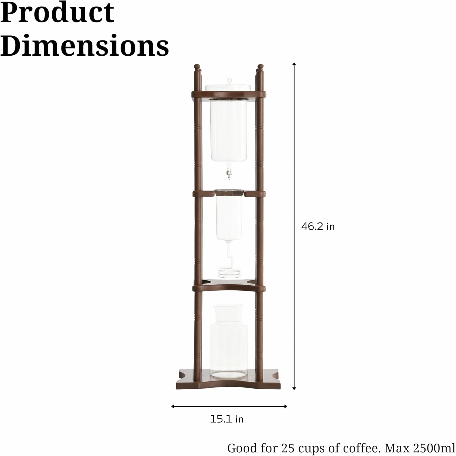 Nispira Iced Coffee Cold Brew Drip Tower Coffee Maker, 6–8 Cup Manual Cold Brew Brewer with Adjustable Valve, Wooden Frame & Glassware, Slow Cold Extraction System