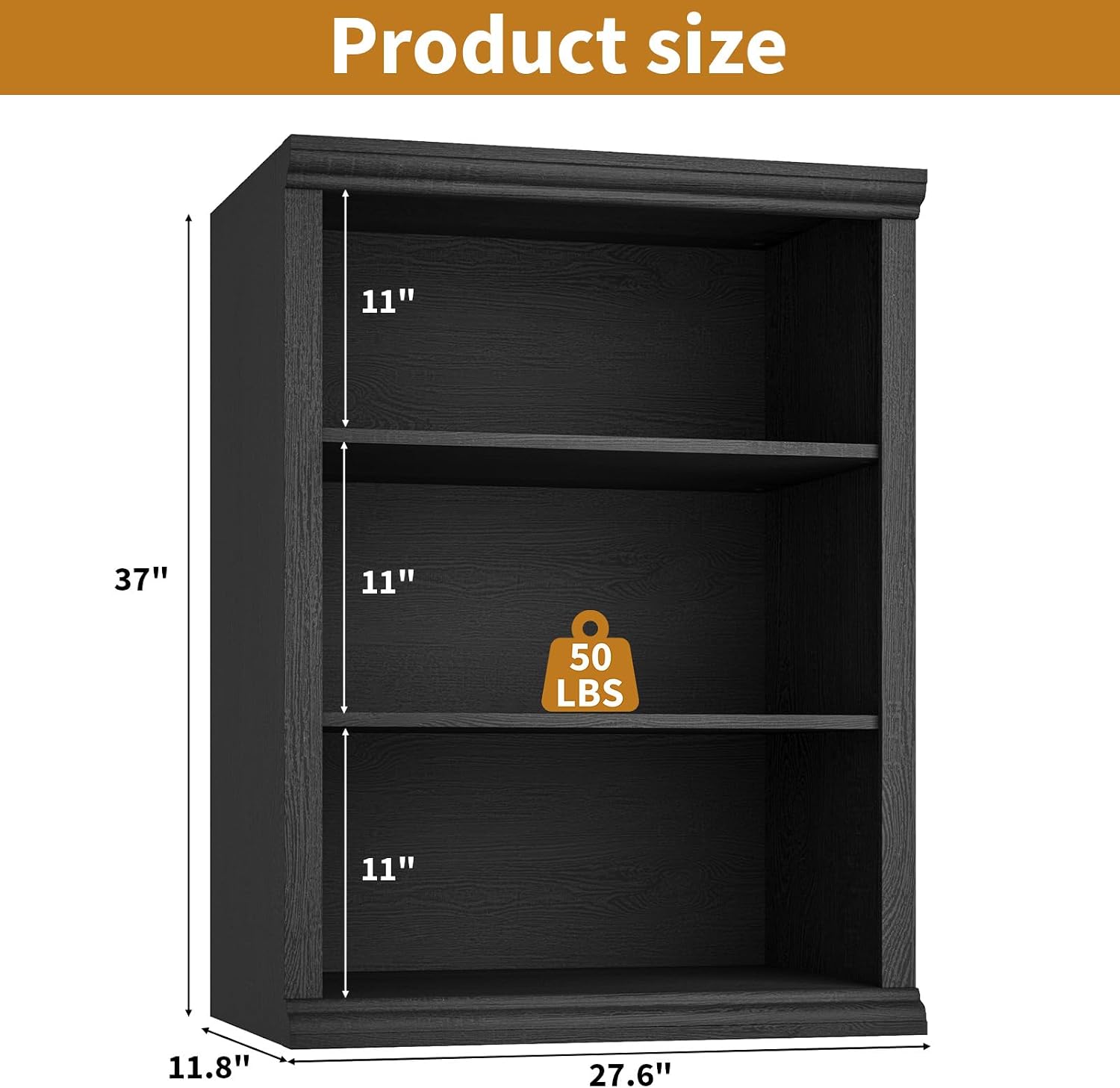 Rresyet 3 Tier Bookcase 27.6" W Bookshelf, White | Ample Vertical Storage Space, Modern Minimalist Home Design, For Home Office, Living Room, Bedroom