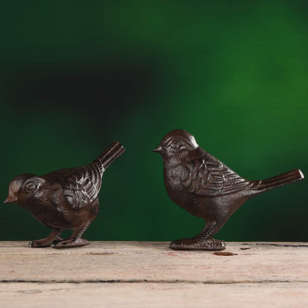 BRASSTAR 2 Pack Rustic Cast Iron Bird Statues, Indoor Outdoor Ornament