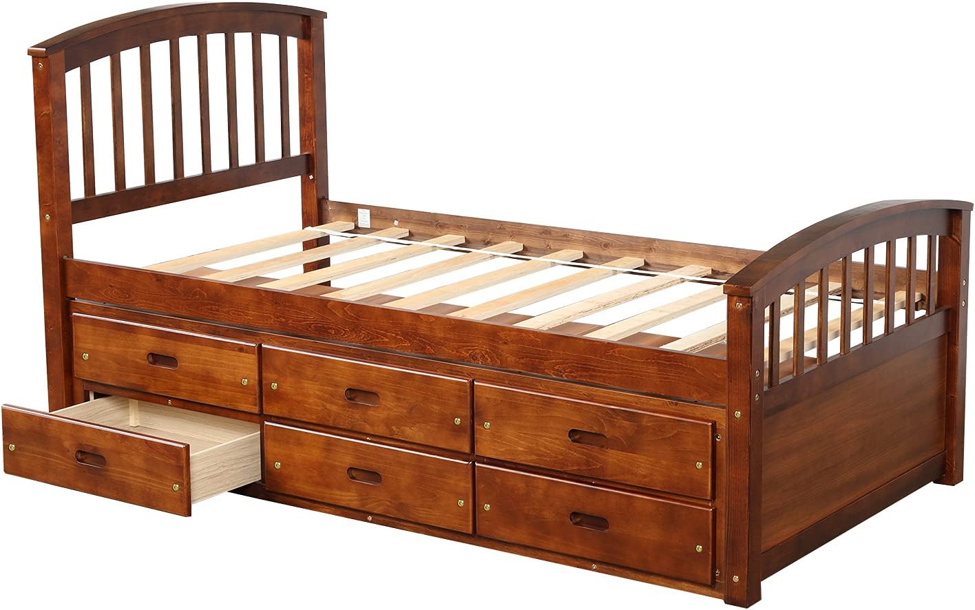 Merax Twin Size Platform Storage Bed Solid Wood Bed with 6 Drawers