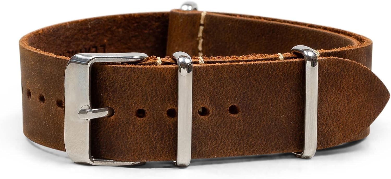 Benchmark Leather Watch Band - Crazy Horse Oiled Leather One-Piece Watch Straps for Men or Women - 18mm, 20mm, 22mm or 24mm Widths