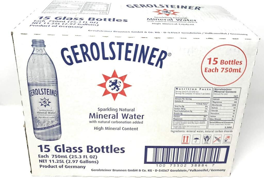 GEROLSTEINER NATURAL SPRK MINERAL WATER GLASS BOTTLE 1 CT 25.3 OZ - 0075502386671