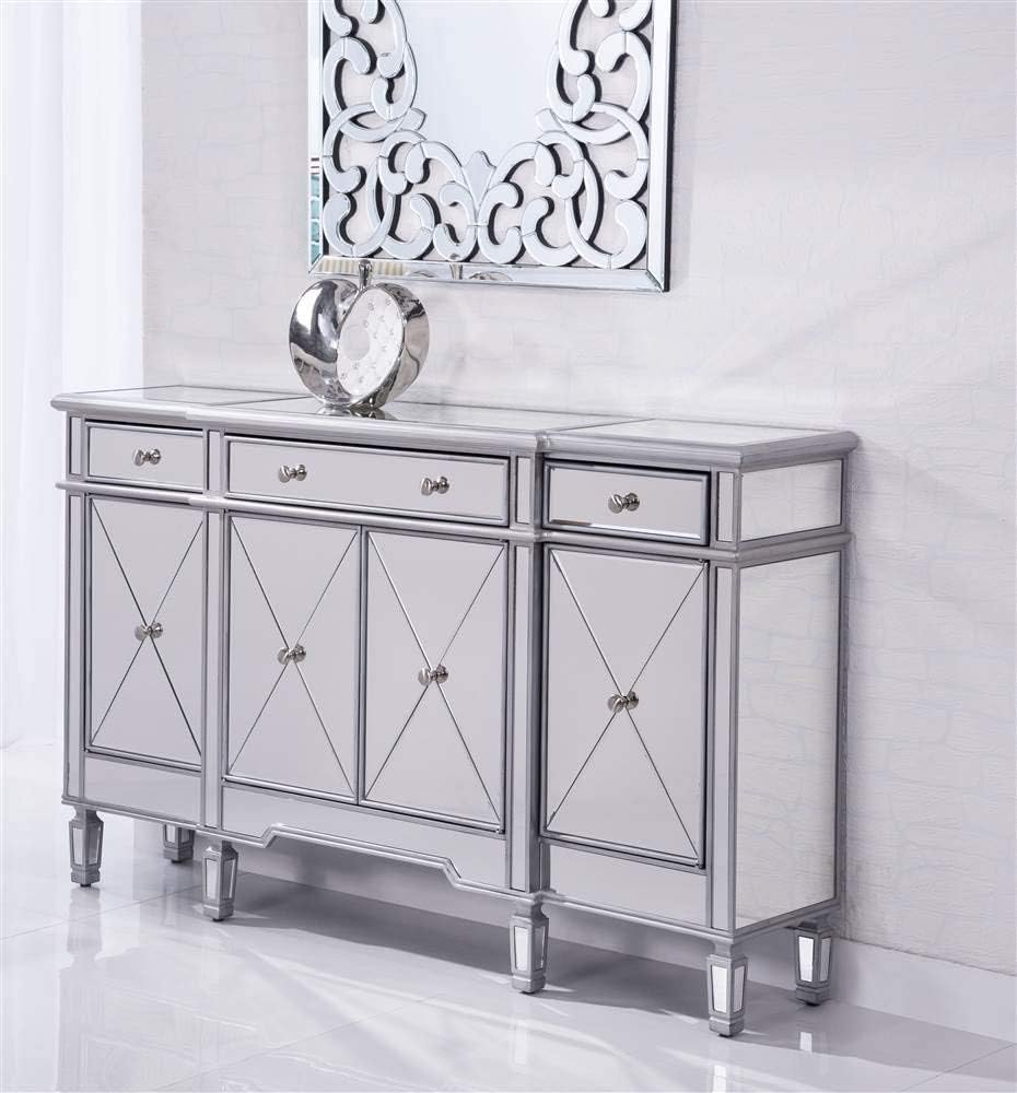 Elegant Lighting 3 Drawer 4 Door Cabinet in Silver Clear 60" x 14" x 36"
