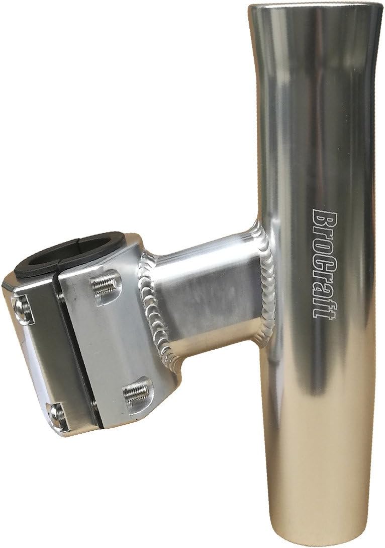 Brocraft Boat T-TOP Rod Holder / Clamp-On Rod Holder - Silver Aluminum - Vertical Mount - Fits 1" to 2" O.D. Pipe