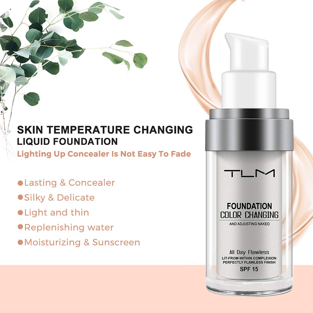 TLM Colour Changing Foundation, 2Pack Flawless Color Changing Foundation Makeup Base Moisturizing Liquid Foundation for Women, Concealer Cover
