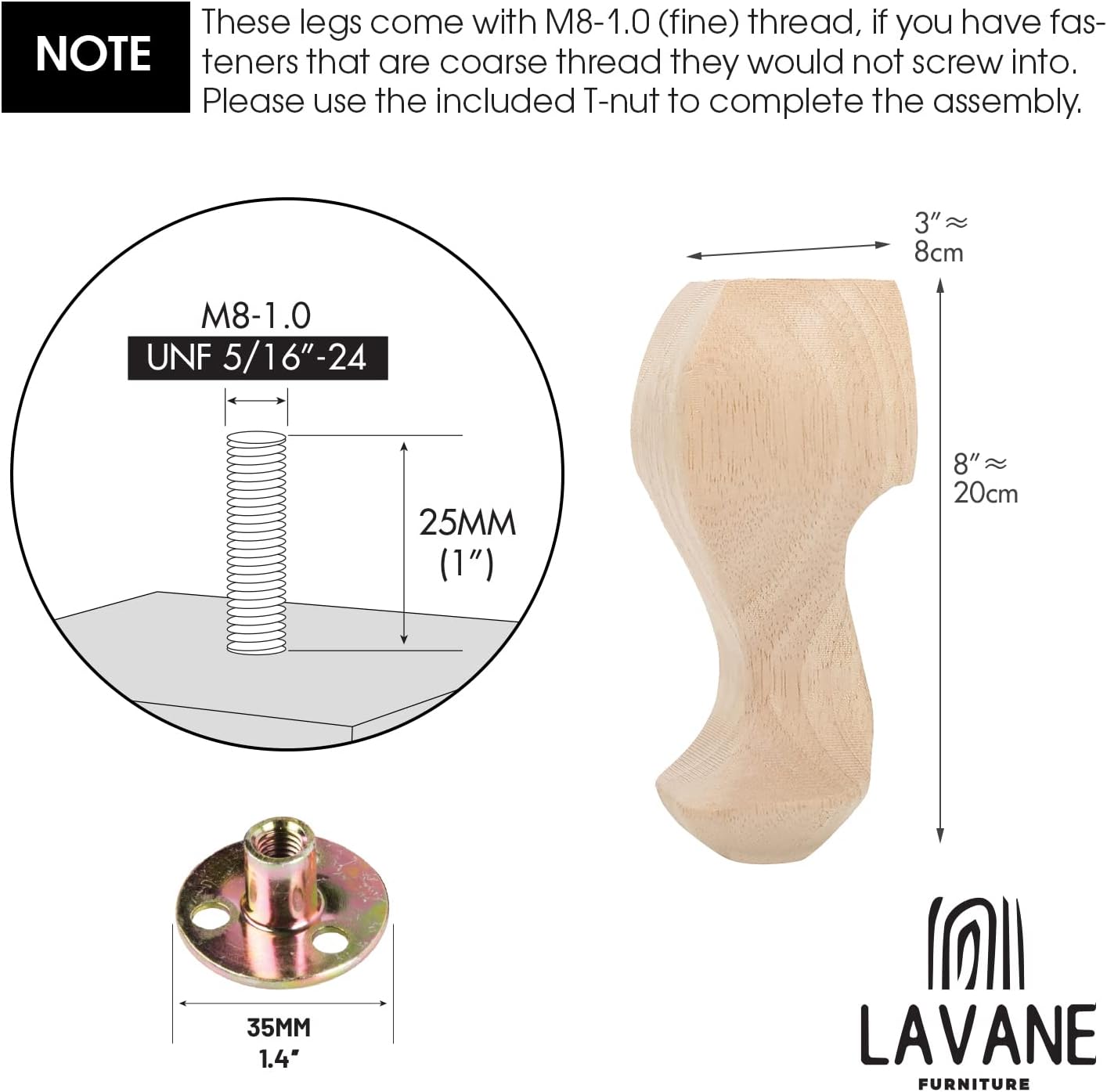 La Vane 6 inch / 15cm Wooden Furniture Legs, Set of 4 European Style Solid Wood Carving Furniture Replacement Feet Decoration for Sofa Cabinet Wardrobe Table Loveseat