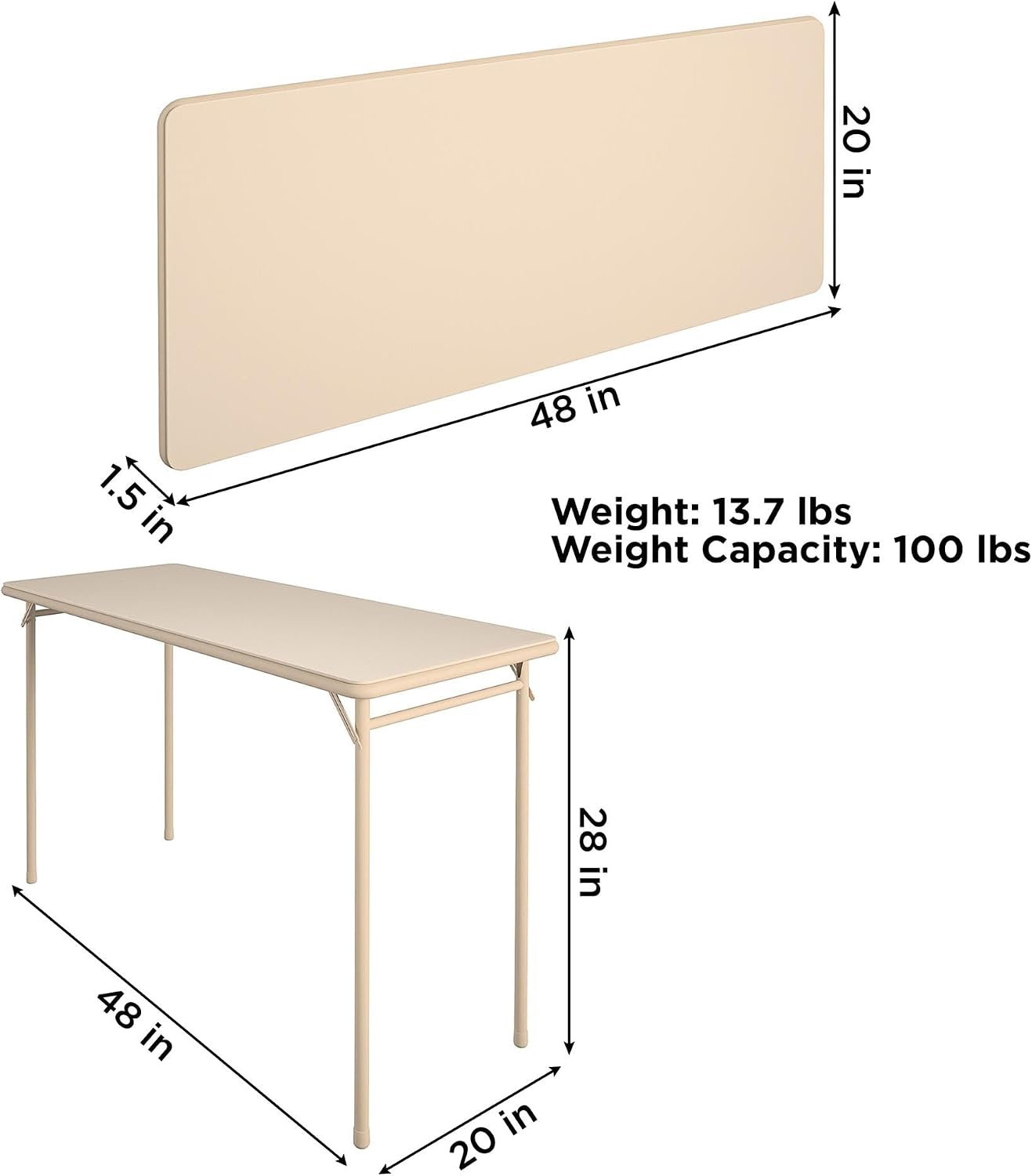 COSCO 20" x 48" Vinyl Top Folding Table, Black