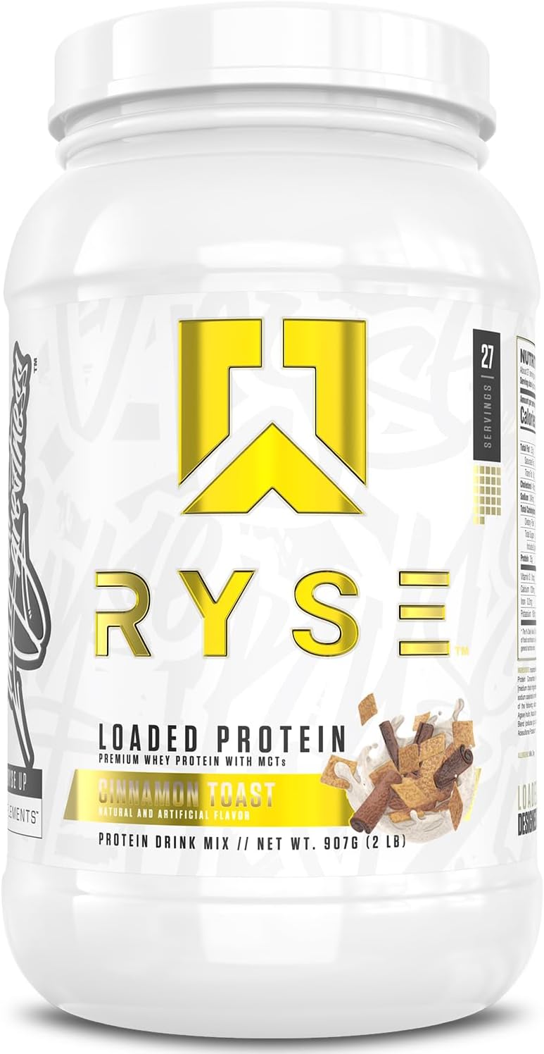 RYSE Loaded Protein Powder - Peanut Butter Cup - 25g Whey Protein Isolate & Concentrate with Prebiotic Fiber & MCTs - Low Carb, Low Sugar