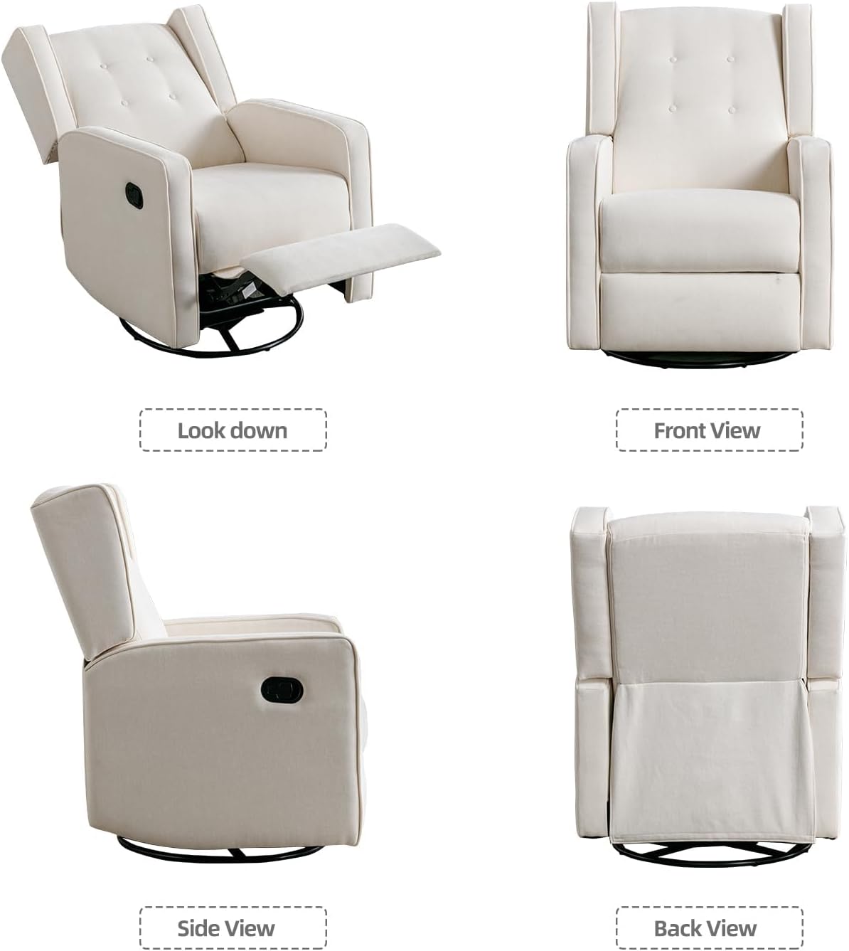 CANMOV Swivel Rocker Recliner Chair, Nursery Glider Chair, Nursery Rocking Chairs, Manual Reclining Chair, Grey