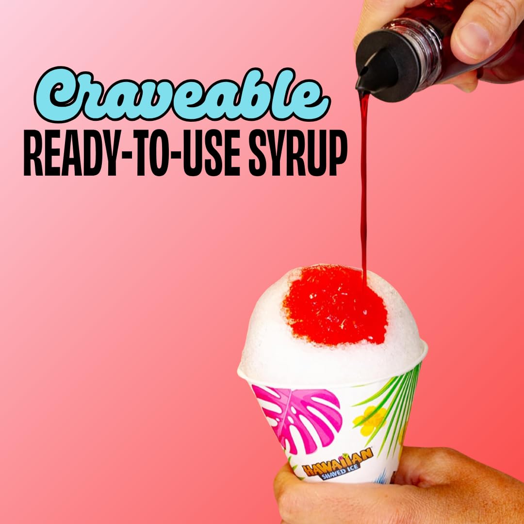 Hawaiian Shaved Ice Blue Raspberry Syrup - Made Nut Soy Dairy Free in the USA - Flavor Fluffy Shaved & Crunchy Snow Cone - Shelf Stable After Opening - Makes 8 Servings - 16 ounces