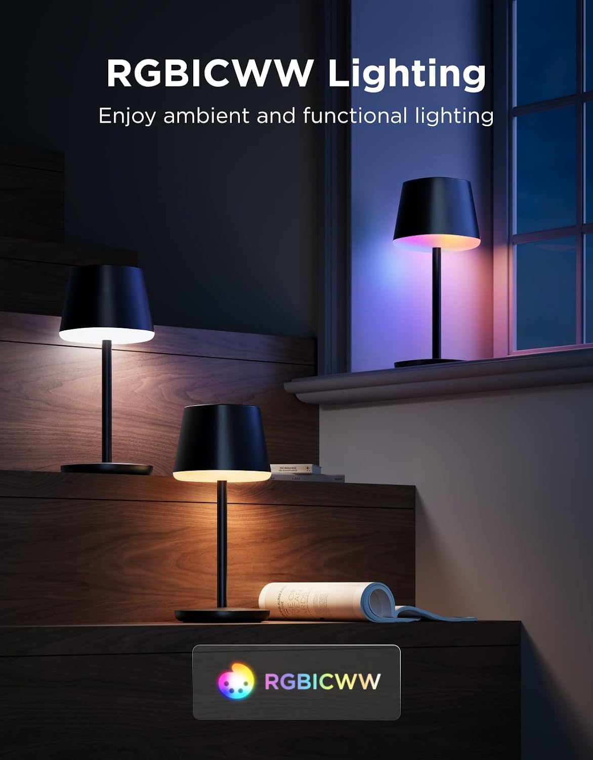 Govee Smart Cordless Table Lamp Classic (No Adapter), RGBIC Desk Lamp | Rechargeable Table Lamp for Bedroom, Living Room