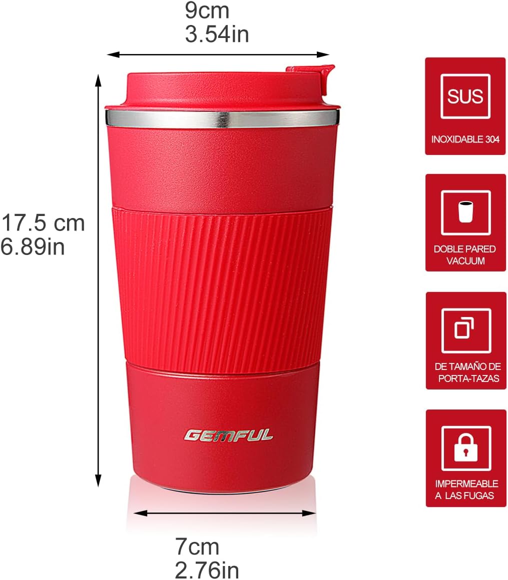 GEMFUL 2 Pack 17oz Insulated Travel Coffee Mug with Lid (Black/White)