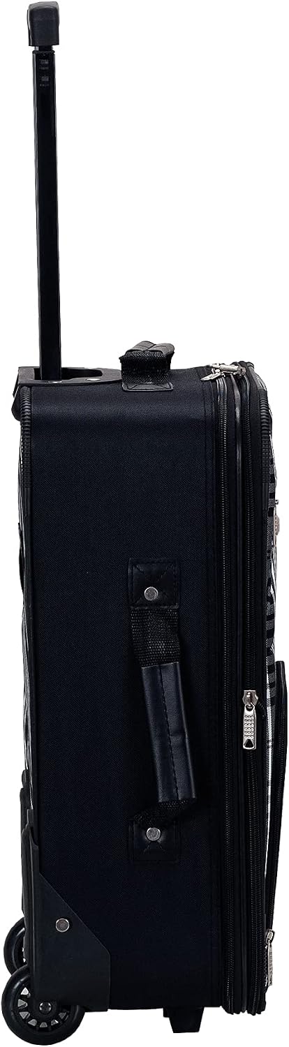 Rockland Fashion Softside Upright Luggage Set,Expandable, Telescopic Handle, Wheel, Black Dot, 2-Piece (14/19)
