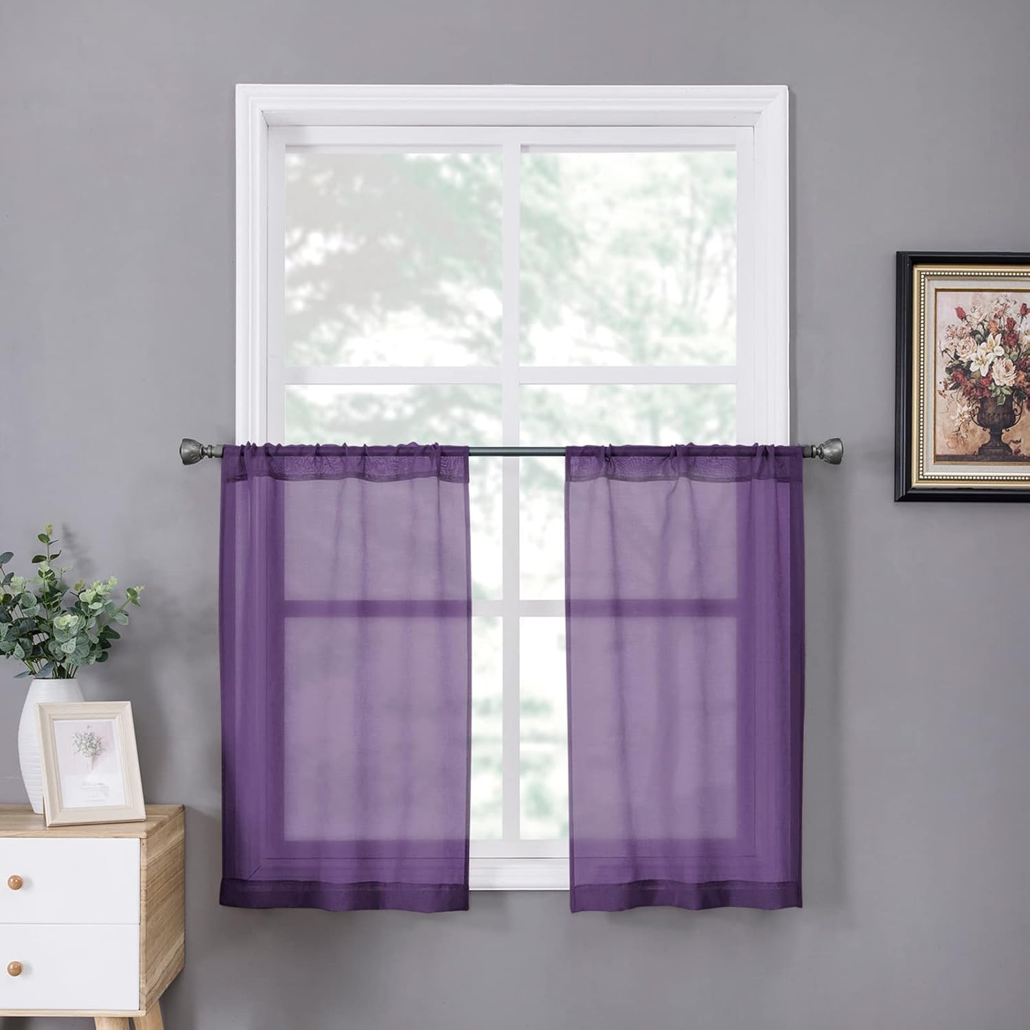 Tollpiz Sheer Curtain Linen Textured Living Room Curtains Sheer Light Filtering Rod Pocket Voile Curtain for Bedroom, 54 x 72 inches Long, White
