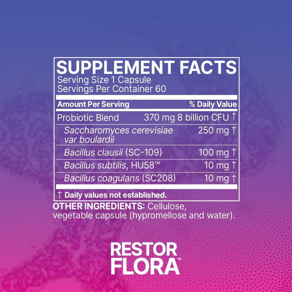 Microbiome Labs Restorflora Probiotics for Digestive Health - Gut Health Supplements with Dual Action Probiotics for Women & Men - Support Bowel