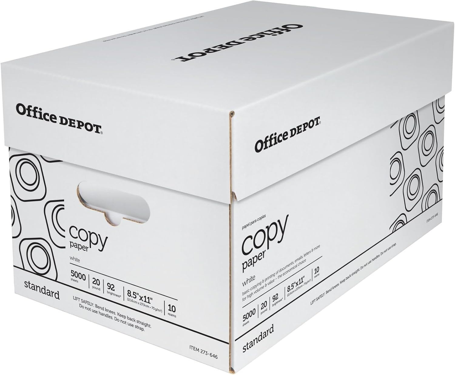 Office Depot White Copy Paper, 8 1/2in. x 11in., 20 Lb, 500 Sheets Per Ream, Case Of 10 Reams, 40402786