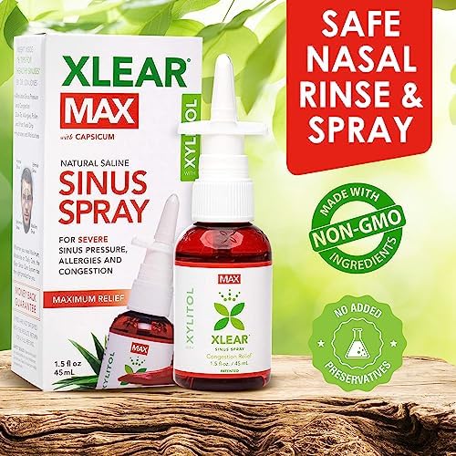 Xlear Max Natural Nasal Spray with Xylitol, 1.5 fl oz (Pack of 4) | Strong Formula with Capsicum and Aloe Vera for Servere Sinus Pressure Relief, Nasal Decongestant, Headache, Dry Nose