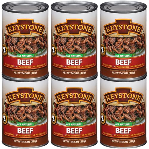 Keystone Meats All Natural Heat and Serve Ground Beef 14 Oz Fully Cooked Canned Meat Shelf Stable Emergency Survival Canned Food Ready to Eat No Preservatives Gluten Free Made in USA Pack of 2