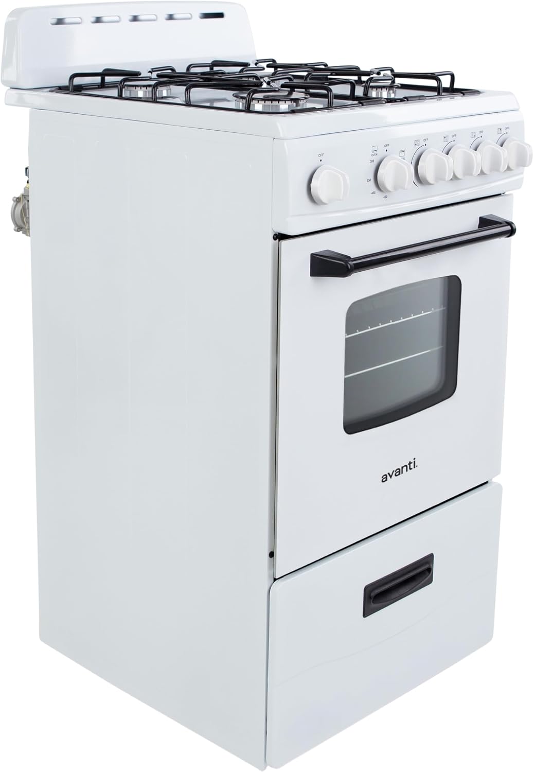Avanti Compact Gas Range Oven, 4 Sealed Burners, 20-Inch, Stainless Steel | Avanti Compact Gas Range Oven, Freestanding with 4 Sealed Burners, Broiler with Pan, Storage Drawer, 20-Inch, Stainless Steel