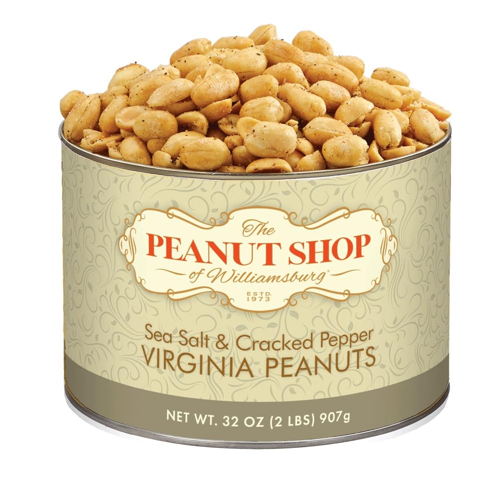 The Peanut Shop of Williamsburg Extra-Large Handcooked Lightly Salted Virginia Peanuts Williamsburg Peanuts Non-Gmo Kosher Gluten-Free No Preservatives - 32 Oz Tin